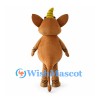 Brown Horned Monster Mascot Costume with Large Ears and Yellow Horn