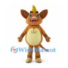 Brown Horned Monster Mascot Costume with Large Ears and Yellow Horn