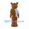 Brown Squirrel Mascot Costume with Light Blue Shirt and Fluffy Tail