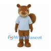 Brown Squirrel Mascot Costume with Light Blue Shirt and Fluffy Tail