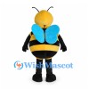 Bee Mascot Costume with Blue Wings and Rounded Striped Body