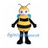 Bee Mascot Costume with Blue Wings and Rounded Striped Body