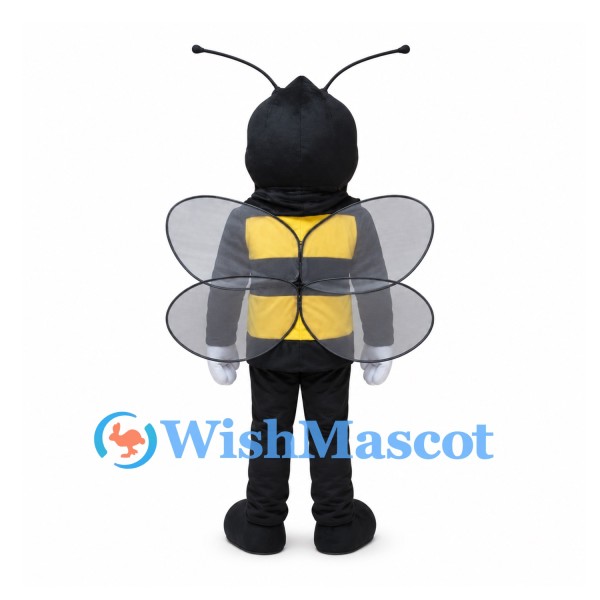 Bee Mascot Costume with Black Antennae and Clear Gray Wings