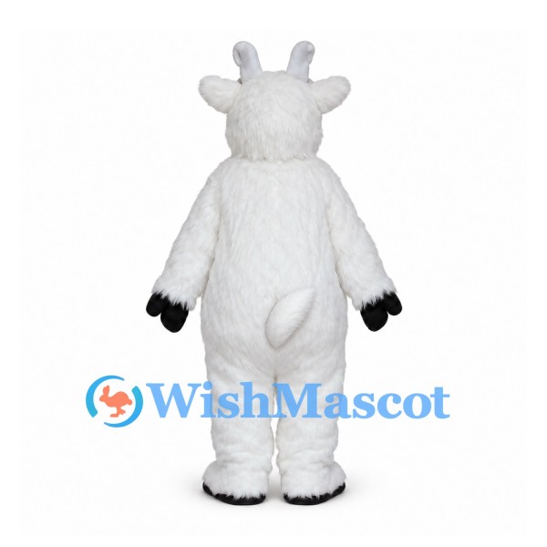 White Goat Mascot Costume with Short Horns and Black Hooves