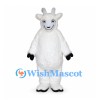 White Goat Mascot Costume with Short Horns and Black Hooves