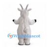 White Goat Mascot Costume with Long Gray Horns and Black Hooves