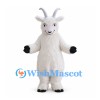 White Goat Mascot Costume with Long Gray Horns and Black Hooves
