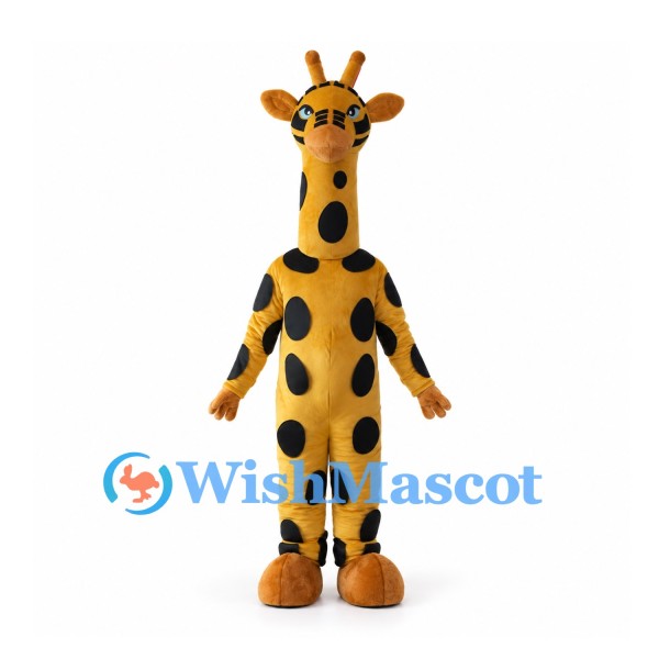 Yellow Giraffe Mascot Costume with Large Black Spots