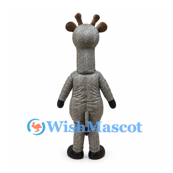 Gray Giraffe Mascot Costume with White Belly and Brown Horns