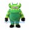 Green Monster Mascot Costume with Striped Horns and Overalls