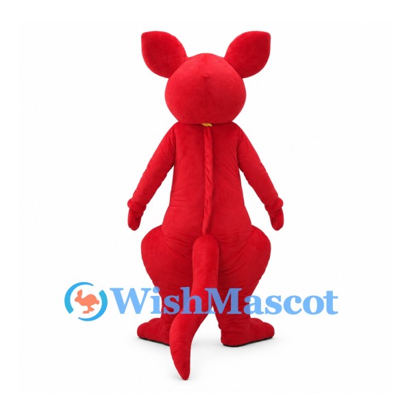 Red Kangaroo Mascot Costume with Yellow Bandana and Long Tail