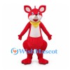 Red Kangaroo Mascot Costume with Yellow Bandana and Long Tail