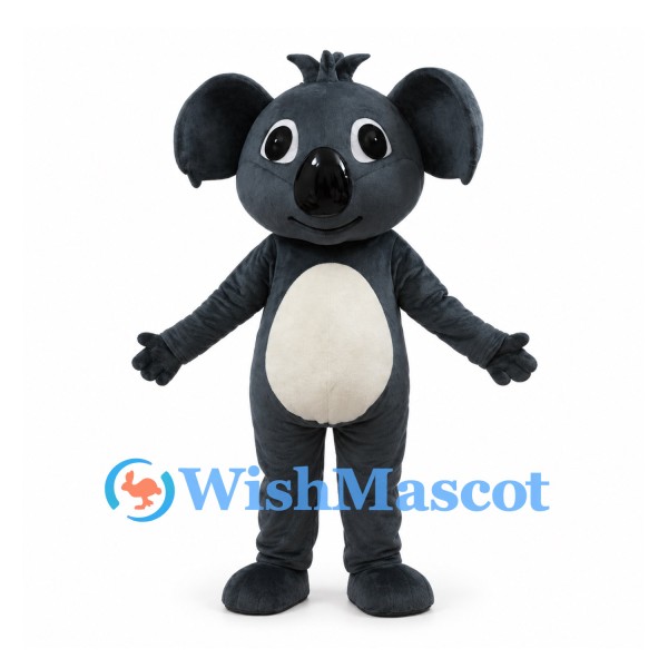 Dark Gray Koala Mascot Costume with Cream Belly and Large Ears