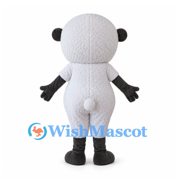 White Sheep Mascot Costume with Black Face and Large Blue Eyes