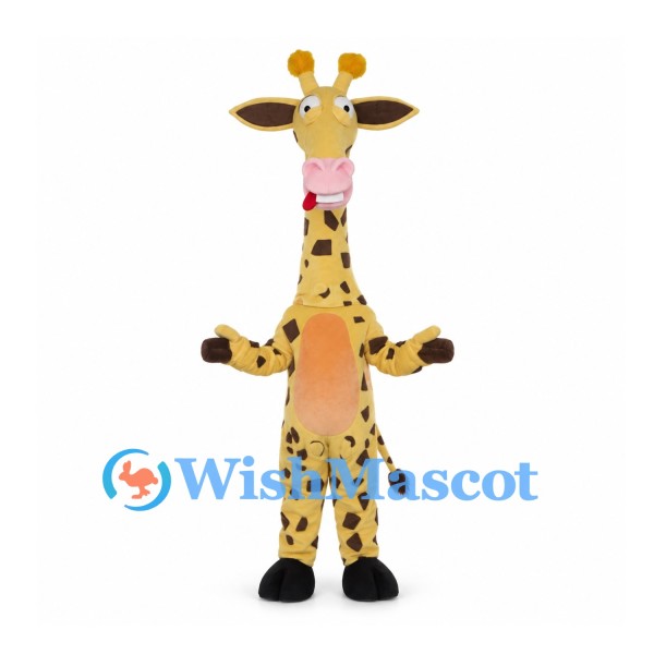 Yellow Giraffe Mascot Costume with Brown Patches and Pink Muzzle