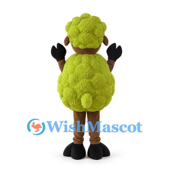 Green Sheep Mascot Costume with Brown Face and Black Hooves