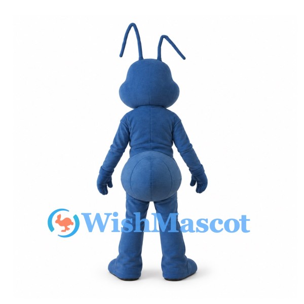 Blue Ant Mascot Costume with Long Antennae and Green Eyes