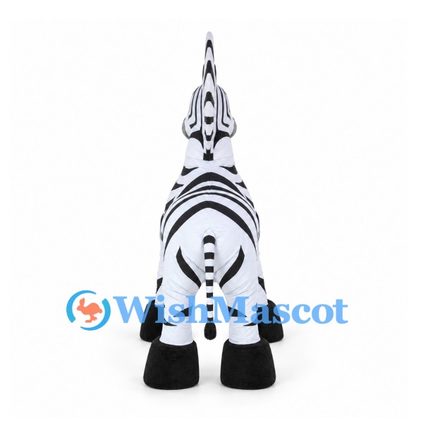 Zebra Mascot Costume with Blue Eyes and Tall Black Mane