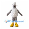 Gray Sheep Mascot Costume with White Fleece Tufts and Yellow Shoes