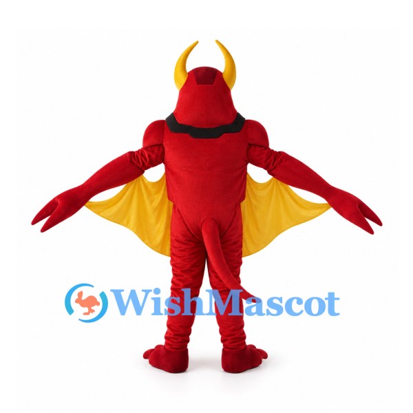 Red Dragon Mascot Costume with Yellow Wings and Horns