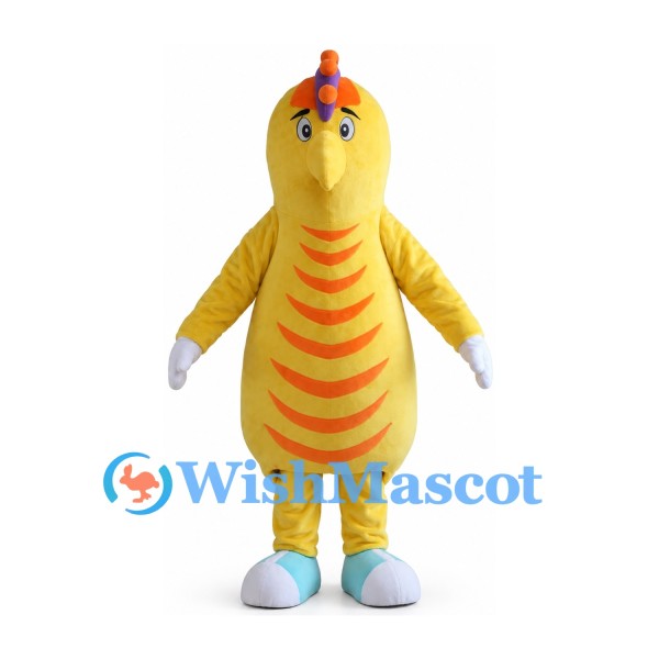 Yellow Chicken Mascot Costume with Orange Chest Stripes