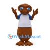 Brown Alien Mascot Costume with Blue Eyes and White Shirt