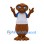 Brown Alien Mascot Costume with Blue Eyes and White Shirt