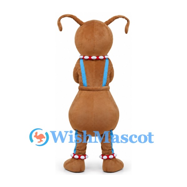 Brown Ant Mascot Costume with Blue Suspenders and Four Arms