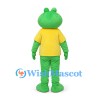 Green Frog Mascot Costume with Yellow Shirt and White Muzzle