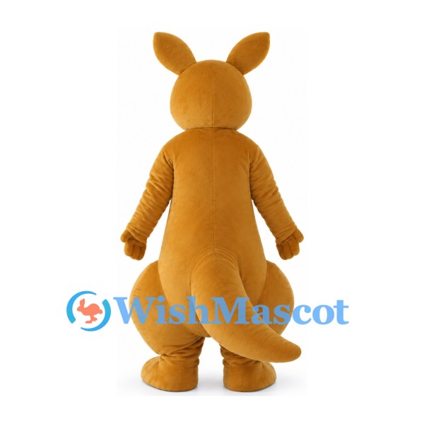 Tan Kangaroo Mascot Costume with White Belly and Curved Tail