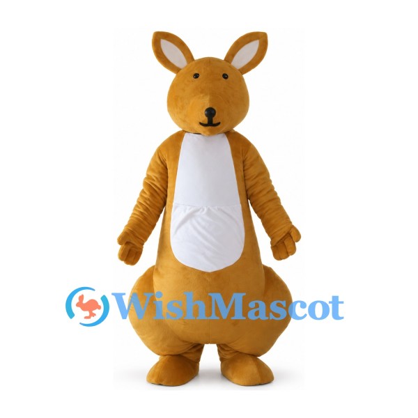 Tan Kangaroo Mascot Costume with White Belly and Curved Tail