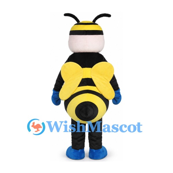 Yellow Bee Mascot Costume with Red Bow Tie and Blue Gloves