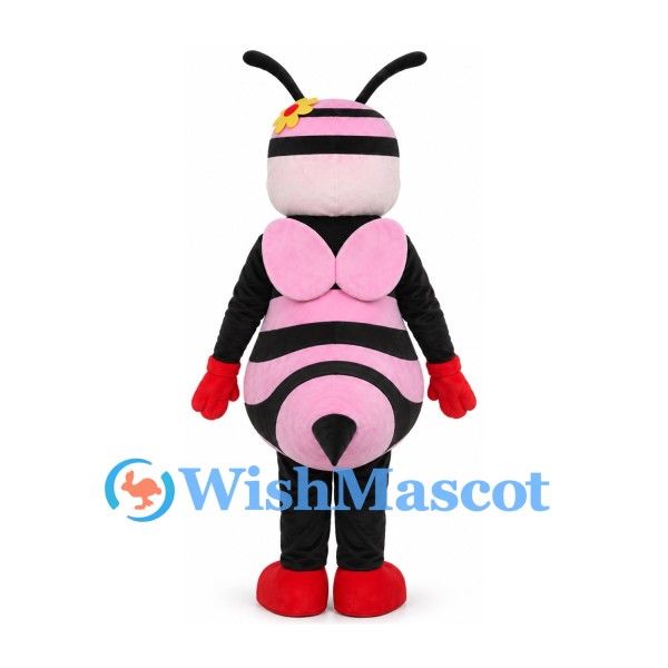 Pink Bee Mascot Costume with Flower Headband and Red Gloves