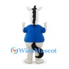 Horse Mascot Costume in White with Blue Shirt and Red Tie