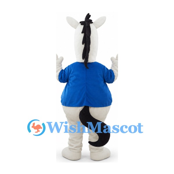 Horse Mascot Costume in White with Blue Shirt and Red Tie