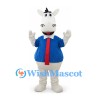 Horse Mascot Costume in White with Blue Shirt and Red Tie