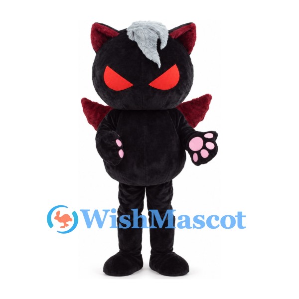 Vampire Cat Mascot Costume in Black with Red Eyes and High Collar