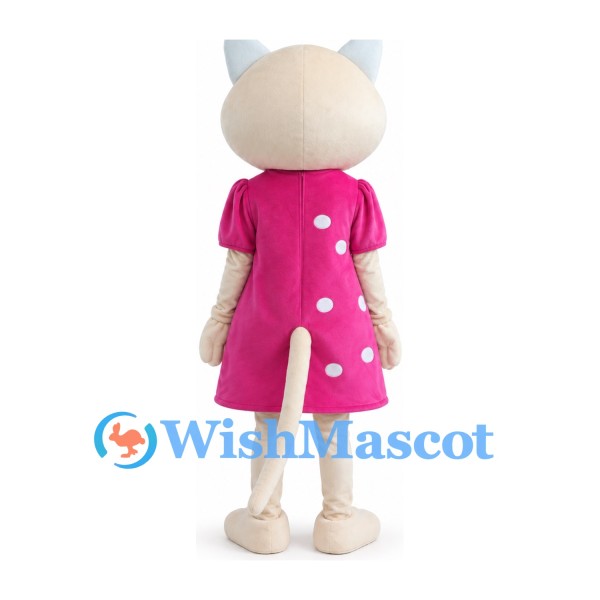 Cat Mascot Costume in Cream with Pink Polka Dot Dress
