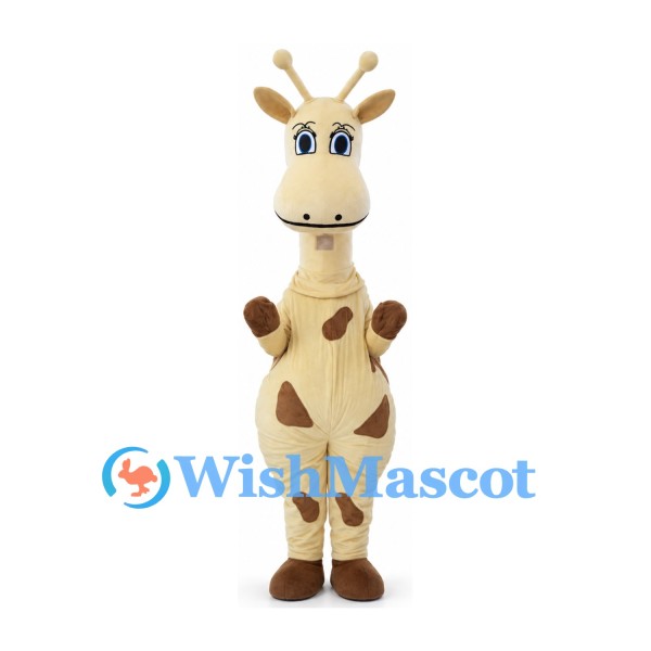Giraffe Mascot Costume in Tan with Brown Spots and Long Neck