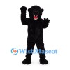 Black Panther Mascot Costume with Open Mouth and Muscular Body