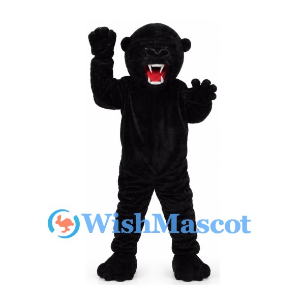 Black Panther Mascot Costume with Open Mouth and Muscular Body