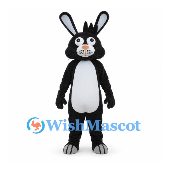 Rabbit Mascot Costume in Black with White Belly and Large Teeth