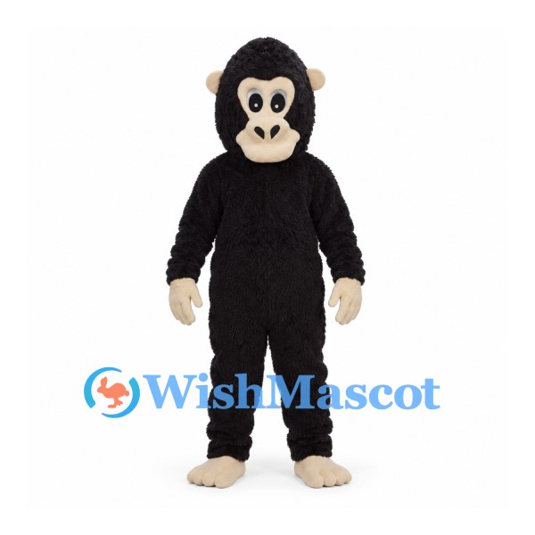 Monkey Mascot Costume in Black with Cream Face and Hands