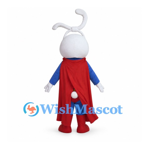 Superhero Rabbit Mascot Costume with Blue Suit and Red Cape