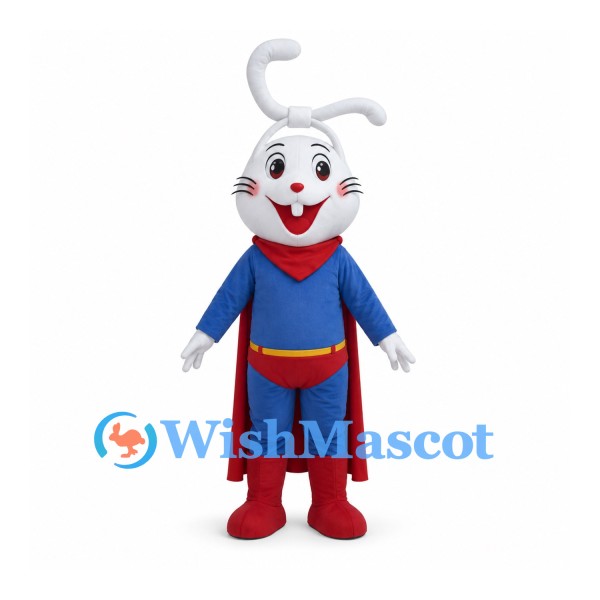 Superhero Rabbit Mascot Costume with Blue Suit and Red Cape