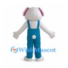 Rabbit Mascot Costume in White with Teal Overalls