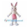 Rabbit Mascot Costume in White with Pink Belly and Long Ears