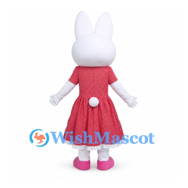 Rabbit Mascot Costume with Red Dress and Pink Flower Hair Clip