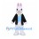 Rabbit Mascot Costume with Black Jacket Blue Vest and Yellow Bow Tie