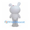 Rabbit Mascot Costume in White with Red Hair Bow and Pink Cheeks